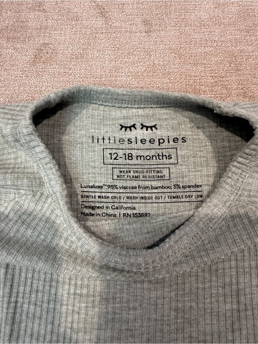 Little Sleepies Heather Sage Ribbed Crescent Zippy 12-18 Months